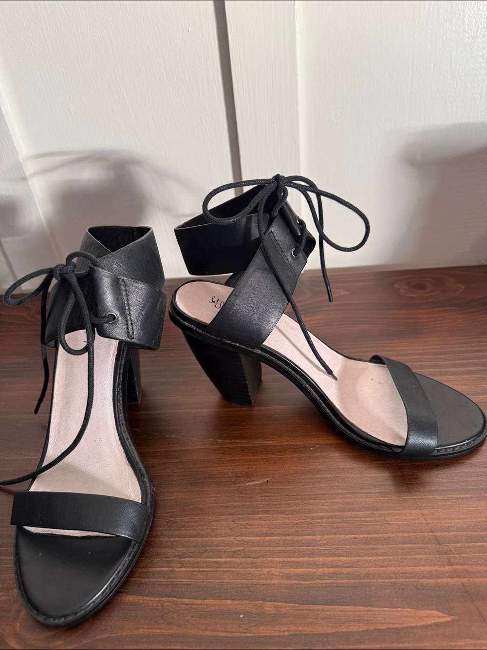 Free People x sol sans Black Leather Lace Up Block Heel Sandals EU 40 US 9